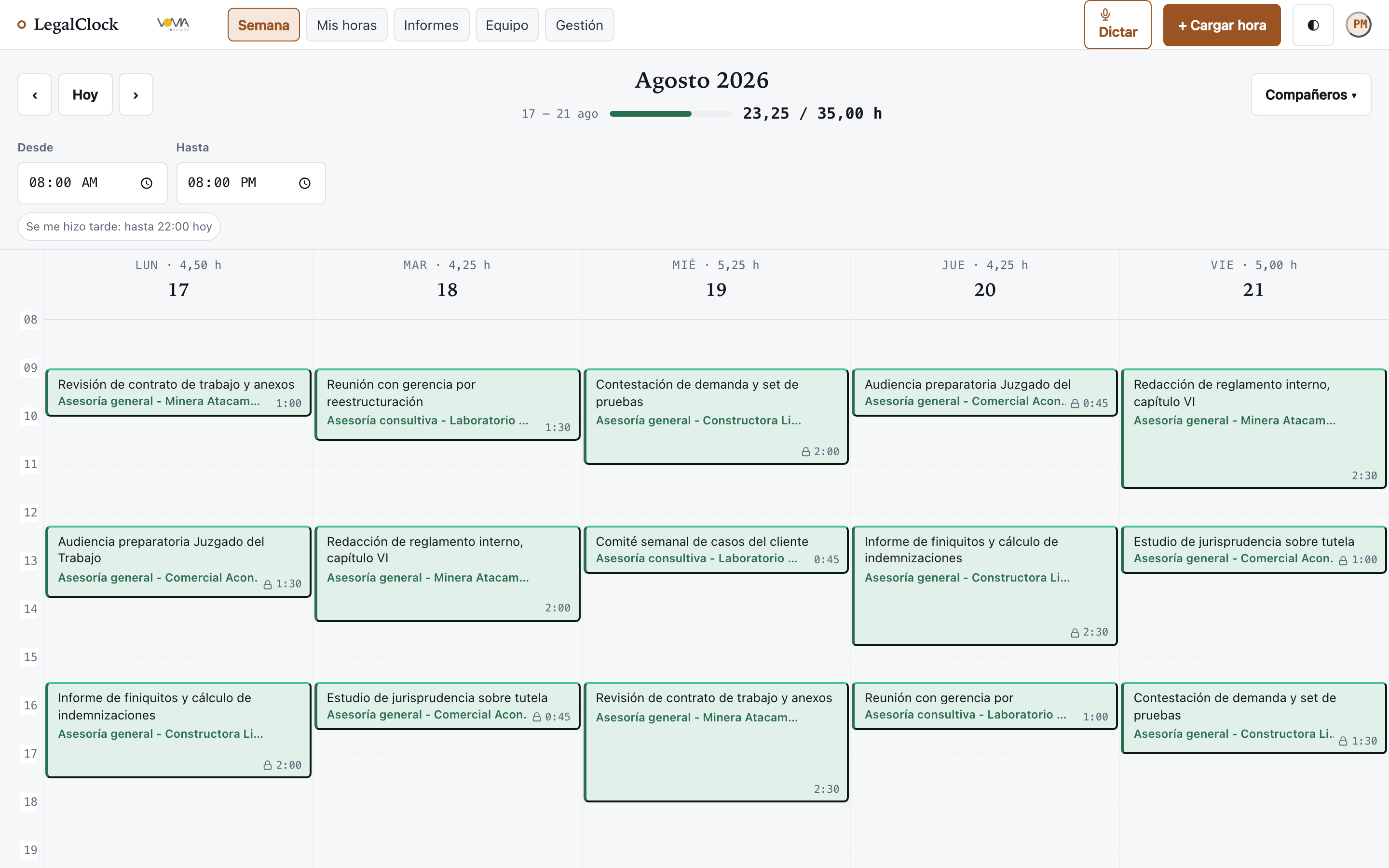 La semana de trabajo en LegalClock